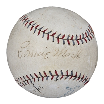 Connie Mack Signed OAL Barnard Baseball Also Signed By Al Simmons, Howard Ehmke & Bill McGowan (PSA/DNA)
